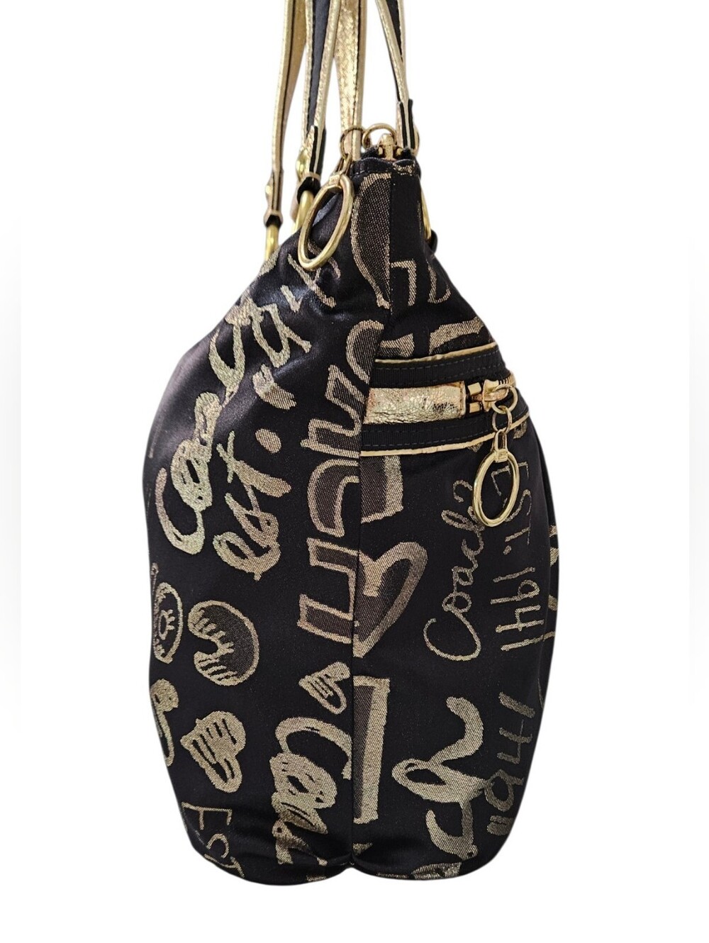 Coach Poppy Graffiti 2010 Black & Gold Storypatch Print Tote with Wristlet - Picture 3 of 16